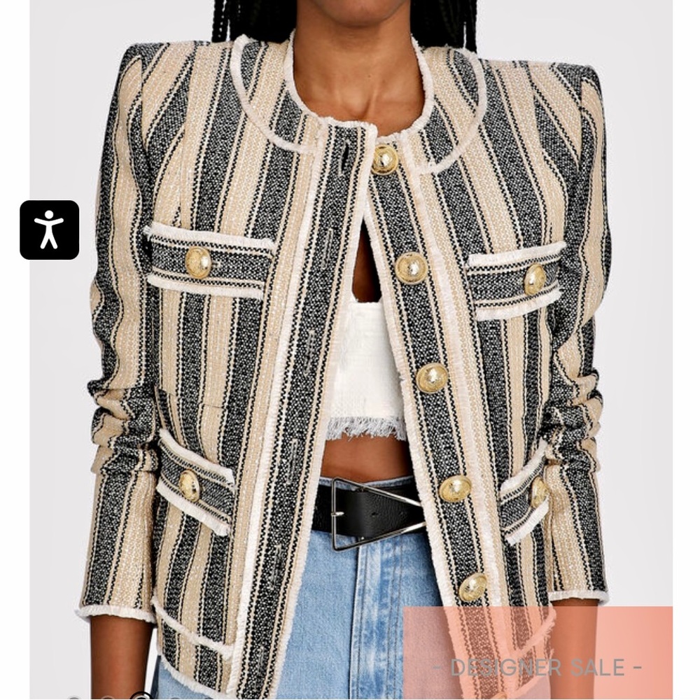 NWT! Balmain Striped Piqué Jacket Sz. 36
